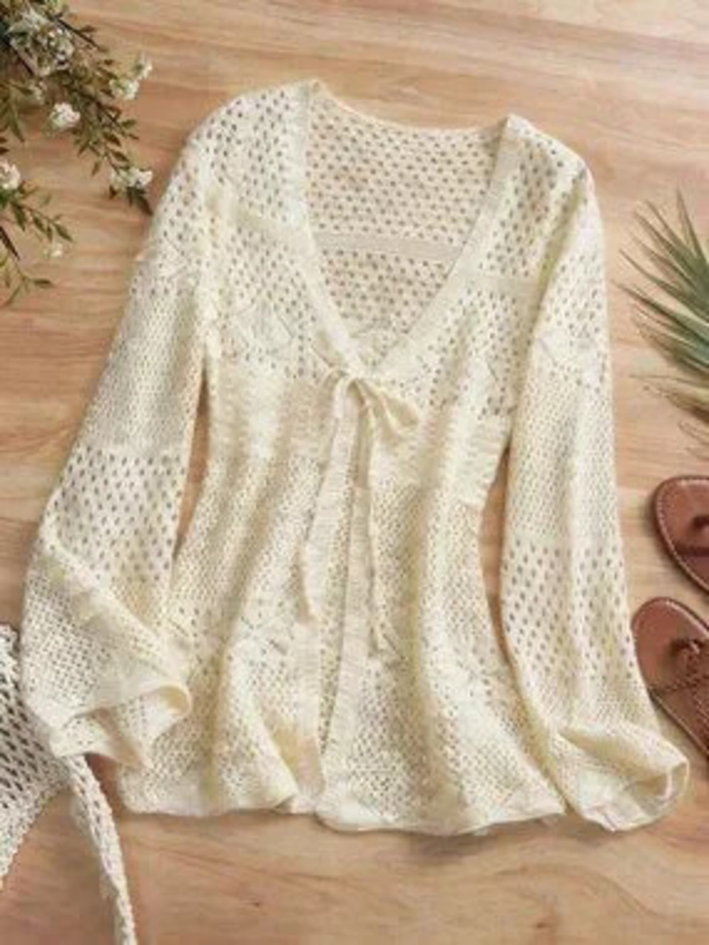 Apricot Casual Women's Vacation Hollow-Out Knit Cardigan top